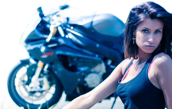 Картинка BMW, Girl, Black, Brunete, S1000 RR