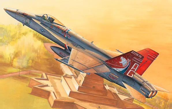 Картинка art, painting, jet, F/A-18C Hornet