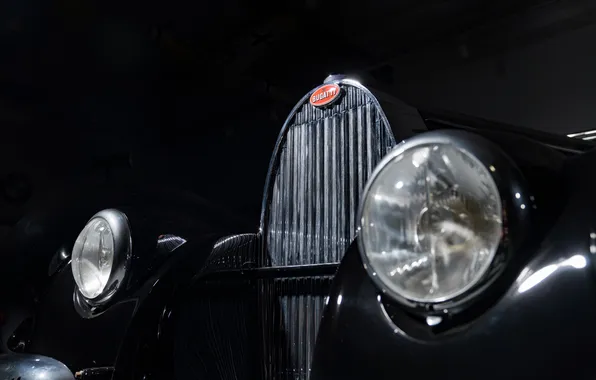 Фары, Bugatti, ретро автомобили, Cabriolet, решетка радиатора, 1939, Type 57C, Bugatti Type 57C