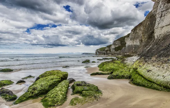 Картинка море, облака, природа, скалы, берег, Ирландия, Ireland