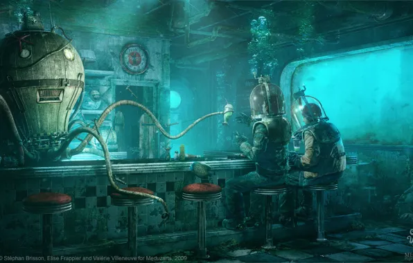 Картинка осьминог, водолазы, под водой, Stéphan Brisson, Elise Frappier, Octopus Diner, Valerie Villeneuve