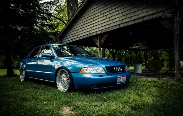Audi, ауди, синяя, blue, stance
