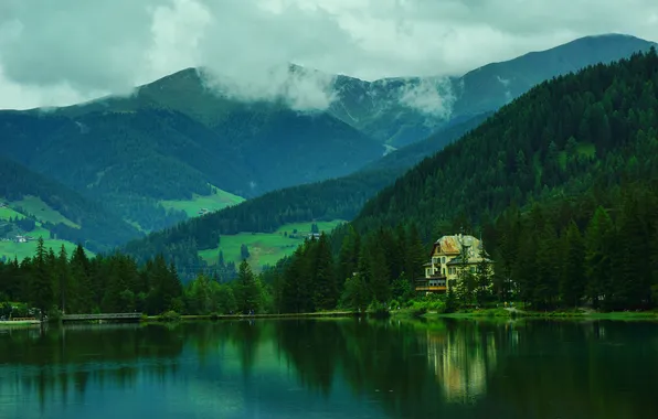 Картинка горы, озеро, Италия, леса, Toblacher
