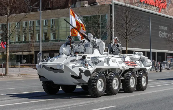 Флаг, Парад Победы, БТР-82А, Бронетехника, Зимняя версия камуфляжа