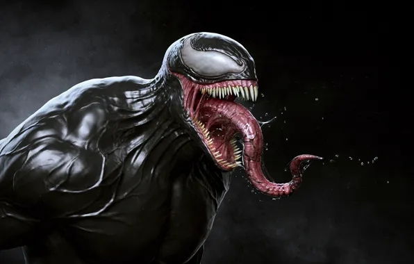 Язык, глаза, зубы, арт, art, слюни, Веном, Venom