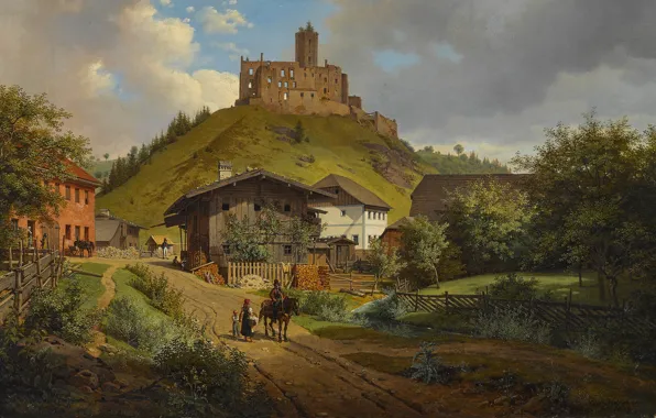 German painter, немецкий живописец, Hilgartsberg Castle Ruins, Carl Friedrich Heinzmann, 1829, Руины замка Хильгартсберг, Карл …