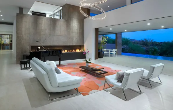Вилла, интерьер, бассейн, камин, терраса, гостиная, modern villa, Kim Residence