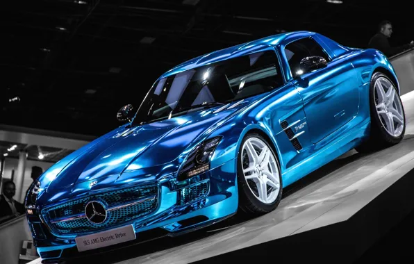 Синий, Мерседес, Mercedes, Benz, AMG, SLS, blue, electric