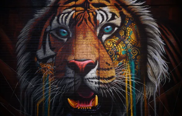 Картинка Tiger, Graffiti, Wallpaper