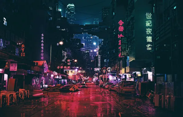 Ночь, Город, Будущее, Неон, Машина, Улица, Машины, City