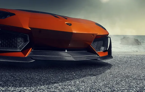 Lamborghini, Orange, Front, Vorsteiner, Sun, Sea, Supercar, Zaragoza