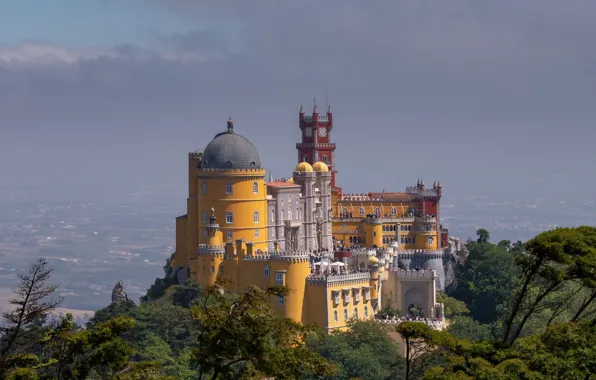 Картинка небо, замок, холм, Sintra - Pena Palace