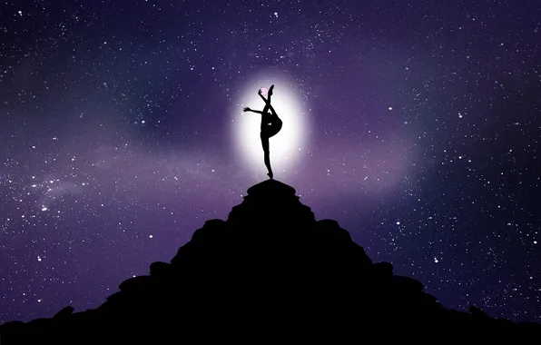 Stars, silhouette of a girl, light & darkness