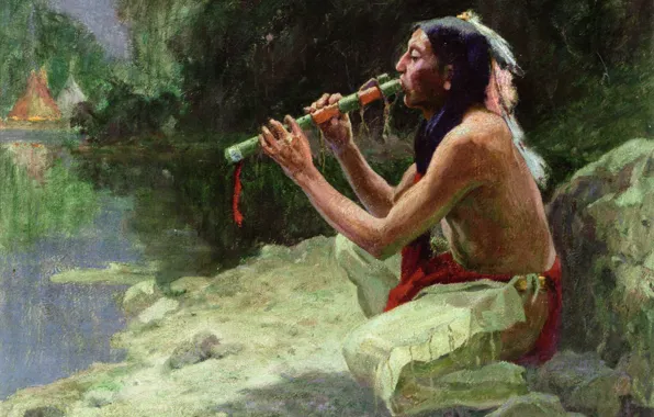 Дудочка, у реки, Eanger Irving Couse, The Call of the Flute