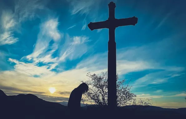 Love, Clouds, Sun, Evening, Christian, God, Cross, Jesus