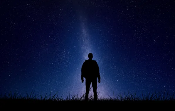 Summer, white, grass, black, blue, land, stars, man