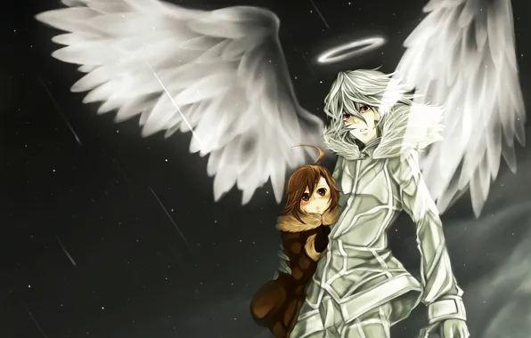 Girl, anime, wings, angel, japanese, uniform, seifuku, tenshi