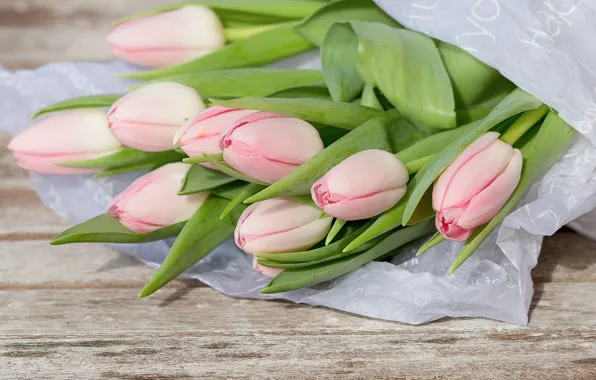 Картинка цветы, букет, тюльпаны, розовые, wood