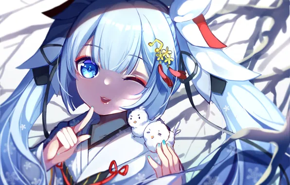 Аниме, девочка, птички, Vocaloid, Вокалоид