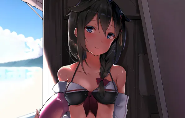 Girl, sexy, cleavage, long hair, boobs, anime, blue eyes, beautiful