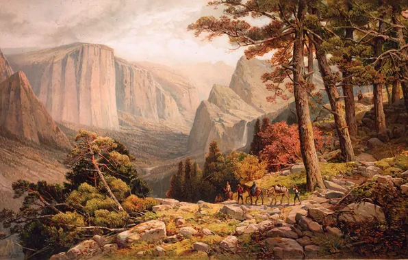 Картинка картина, живопись, painting, 1887, The Mariposa Trail in the Yosemite Valley, Andrew Melrose, Californie