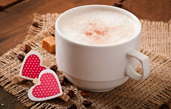 Любовь, сердце, кофе, молоко, чашка, love, heart, cup