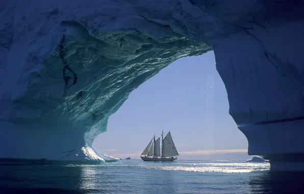 Картинка лед, море, корабль, парусник