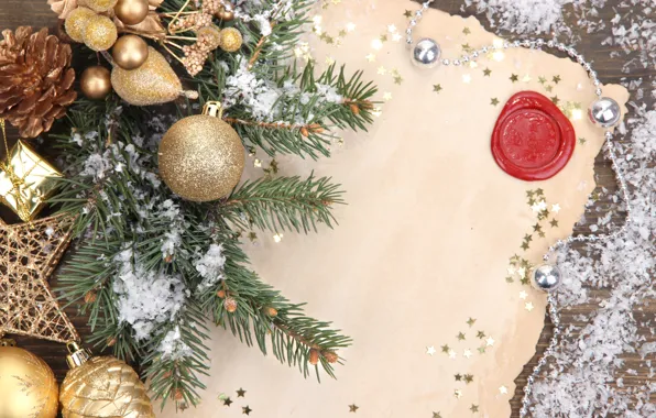 Картинка снег, украшения, шары, елка, Новый Год, Рождество, Christmas, balls