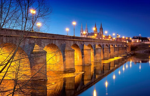Картинка вода, свет, мост, город, отражение, река, берег, Франция