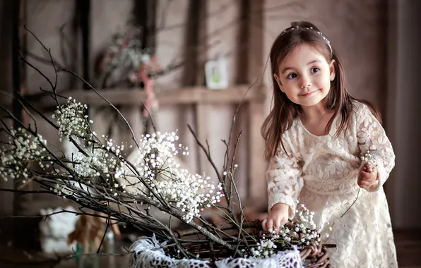 Картинка цветы, ребенок, девочка, улыбки