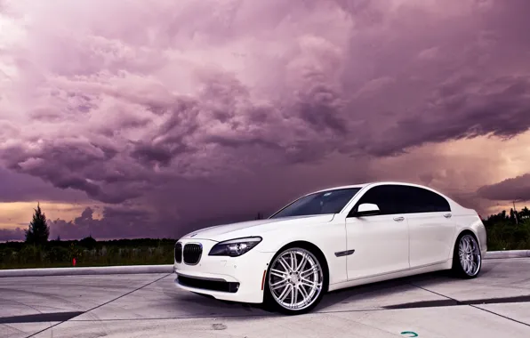 Небо, облака, BMW, белая, 750Li