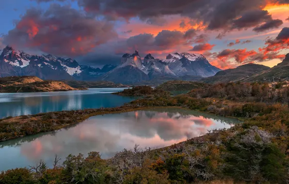Облака, горы, река, Chile, Patagonia