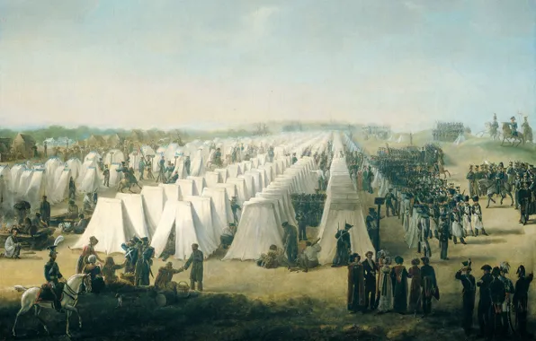 Масло, картина, палатка, холст, Военный Лагерь