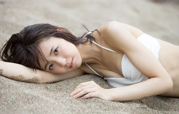 Beautiful, Asian, Model, Beach, Sand, Woman, Pretty, Japanese