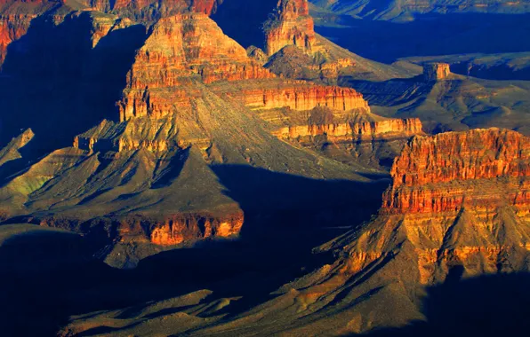 Закат, горы, скалы, каньон, Аризона, США, grand canyon national park