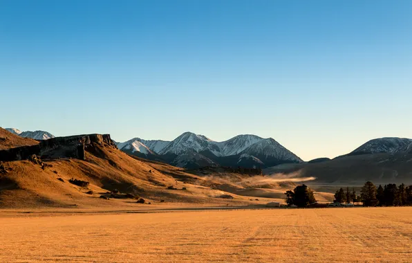 Картинка поле, небо, горы, рассвет, Новая Зеландия, new zeland