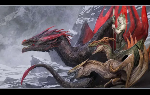 Картинка art, dragon, Game of Thrones, Daenerys Targaryen, телесериал, HBO, мать драконов, television series