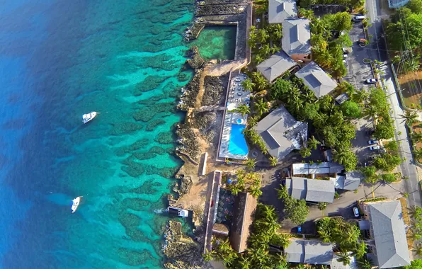 Ocean, resort, view from height of bird's flight, Grand Cayman islands