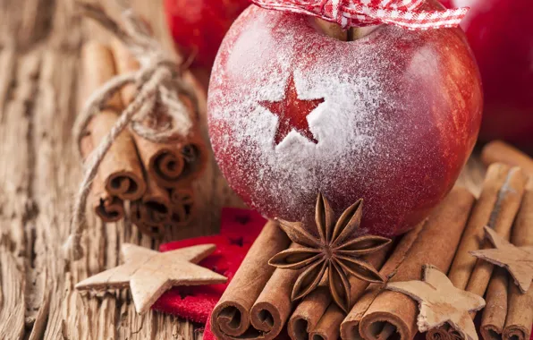 Картинка яблоки, новый год, рождество, christmas, корица, merry christmas, анис