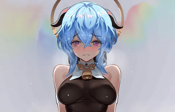 Girl, sexy, horns, bodysuit, boobs, anime, beautiful, short hair