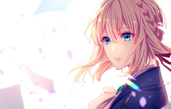 Взгляд, девушка, фон, Violet Evergarden