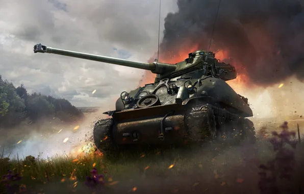 Природа, река, луг, танк, War Thunder