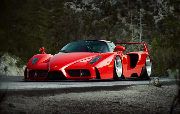 Картинка дорога, деревья, дизайн, Ferrari, Ferrari Enzo, экстерьер, супер кар