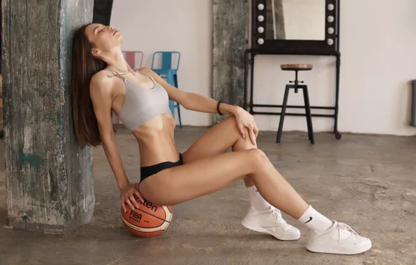 Картинка basketball, Nike, tattoo, women, ball, belly, mirror, sitting