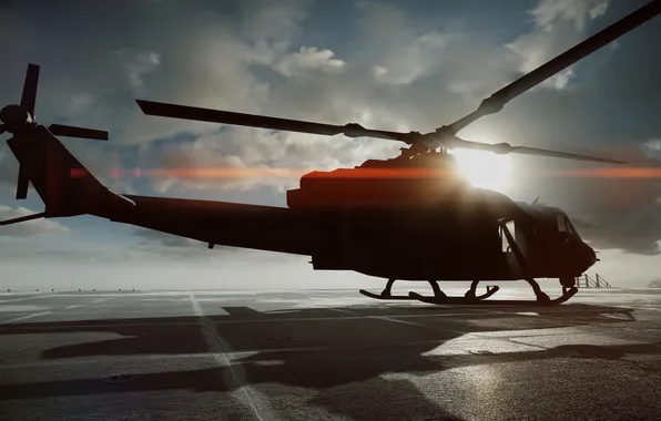 Картинка Солнце, Лучи, Тени, Helicopter, Battlefield 4, UH-1Y «ВЕНОМ»