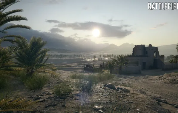 Горы, дом, пальмы, Battlefield 1, Suez