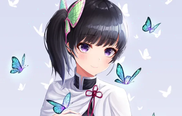 Картинка девушка, бабочки, Клинок Рассекающий Демонов, Kanao Tsuyuri