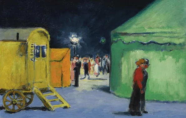Картинка огни, картина, цирк, шатер, жанровая, Kees van Dongen, Circus, amusement park La Villette