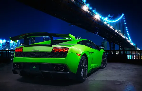 Lamborghini, Superleggera, Gallardo, Green, Bridge, Night, LP 560-4