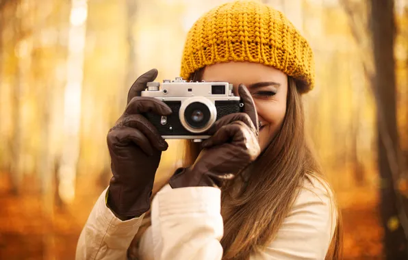 Осень, лес, девушка, парк, фотосъемка, шапка, портрет, макияж